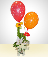 Felicitaciones - Arreglo Feliz Cumpleaños: Flores con Globos