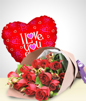 Amor y Romance - Combo Encanto: Bouquet 12 Rosas + Globo