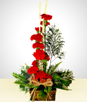 Flores a  Insaciable: 12 Claveles Rojos en Base Rstica