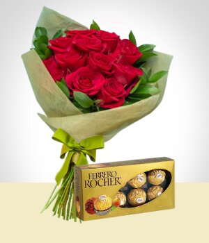 Flores a Colombia Combo Tradicin: 12 Rosas + Chocolates Ferrero Rocher