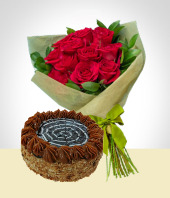 Aniversarios - Combo Exquisitez: Torta 12 personas + Bouquet 12 Rosas